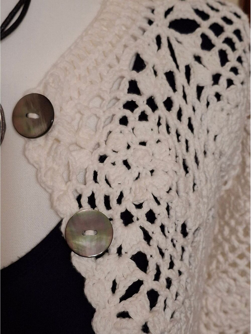 Rico Handknits Y2K Cream Crochet Cardigan Sweater Size S - Picture 4 of 8